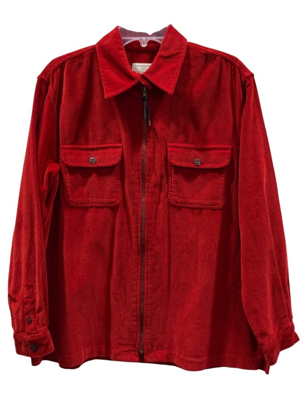 Vtg 90s Jones New York Corduroy Zip-Up Shirt Jacket PL Red Shacket Retro Cabin